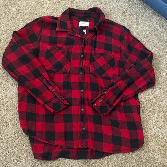 Universal Thread Tops - Universal Thread Red and Black Plaid Button-Down Shirt